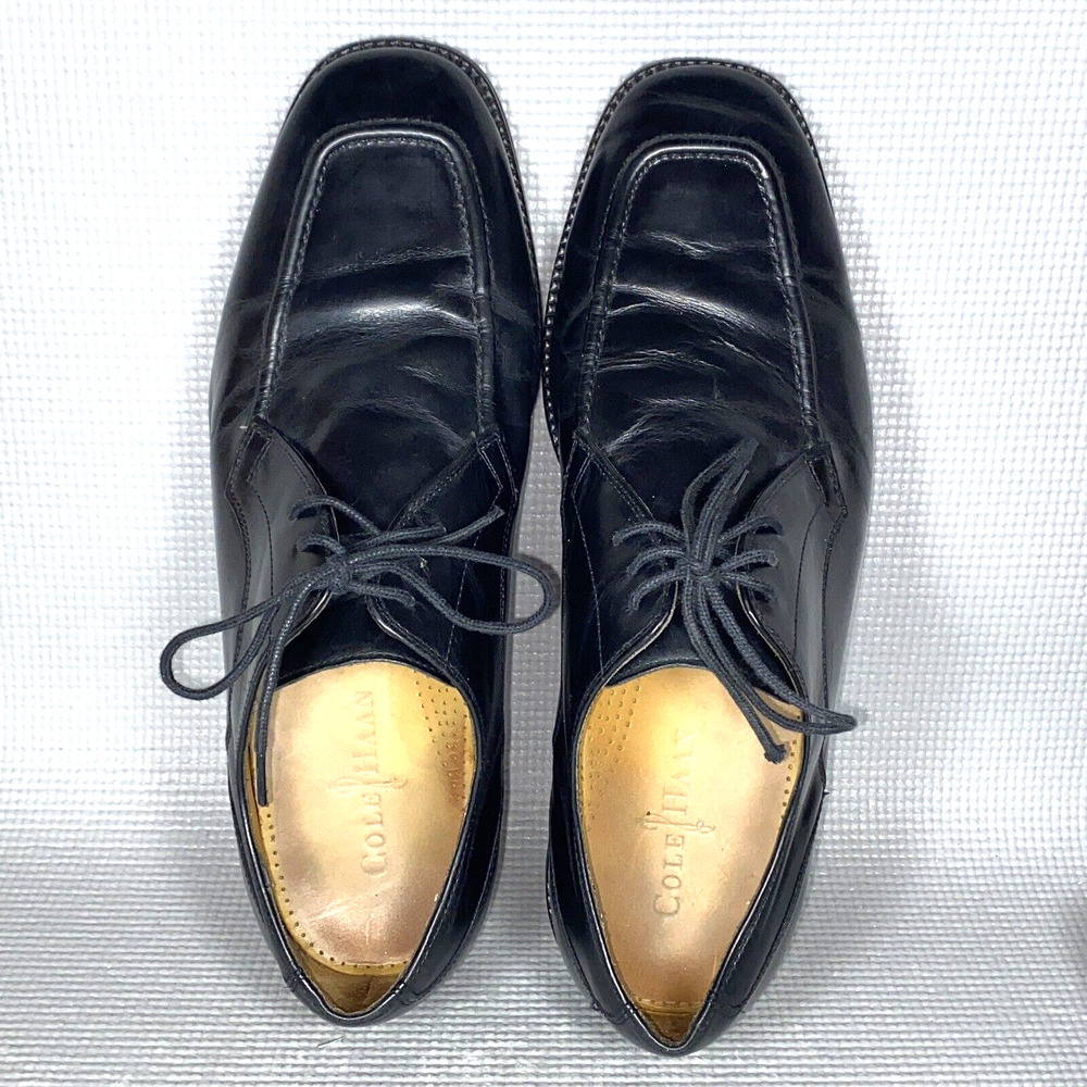 Cole Haan Oxford Black Leather Square Toe Stitched Lace Up Dress Men's 10 1/2 M - Picture 8 of 9